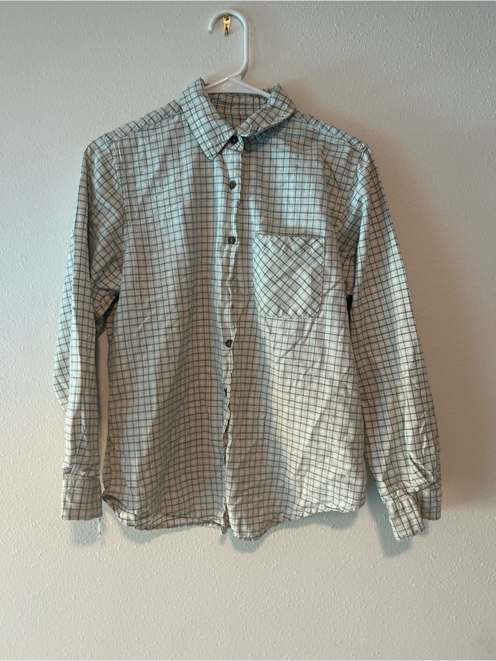At Last Men's Light blue and White Plaid Button-Down Shirt